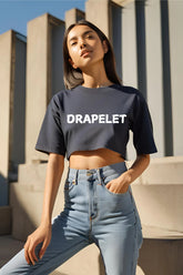 Women's Drapelet Navy Blue Crop Top